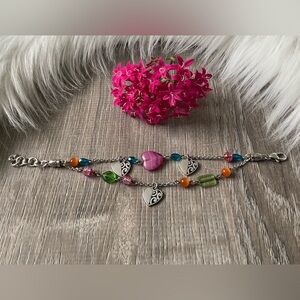 🌸💞BRIGHTON Retired Heart Pastel Charms Double Chain Bracelet Adjustable